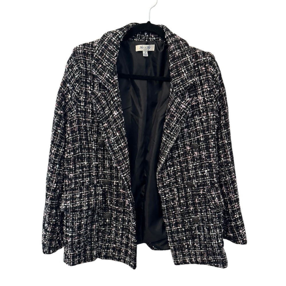 Tweed black pink blue blazer